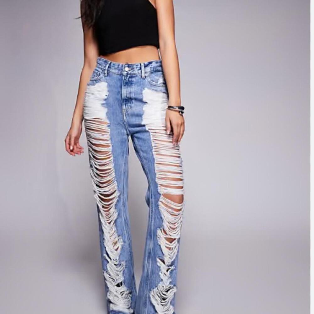 New GOOD AMERICAN The Khloé High-Waist Ripped Straight-Leg Jeans  – Size 12